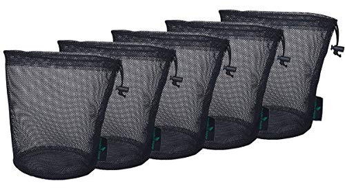 iBasingo Schwarze Kordelzugtaschen Nylon Mesh Tasche Langlebiger Netzbeutel Small Travel Stuff Sack Storage Ditty Bag 5 Stück/Los BVP03