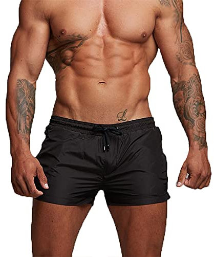 TMEOG Badehose für Herren Schnelltrocknend Badeshorts Kurz Herren Badehose Männer Schwimmhose Boxer Kurze Hose Schwimmshorts mit Reissverschluss(Schwarz, L)