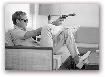 HENGCHENG Poster Peinture Steve Mcqueen Affiche Toile Vintage Affiches De Film Peinture Mens Gun Noir Blanc Photographie Image Home Wall Art Décor, 50X70 Cm No Frame