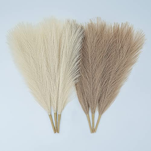 Faux Pampas Grass Decor. 6 Stems 17” Short Artificial Pampas Grass. Room Decor Aesthetic. Boho Decor for Home Living Room, Pompas Floral for Wedding Christmas.