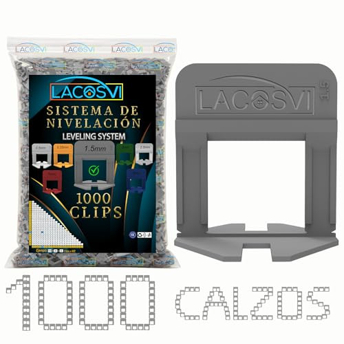 Clips Niveladores de Piso y azulejos De 1.5mm, de Ancho Incluye 1000 Piezas Separadoras de Junta, Sistema de nivelación sin Labios para profesionales del Alicatado y Bricolaje Color Blancas (1.5mm)