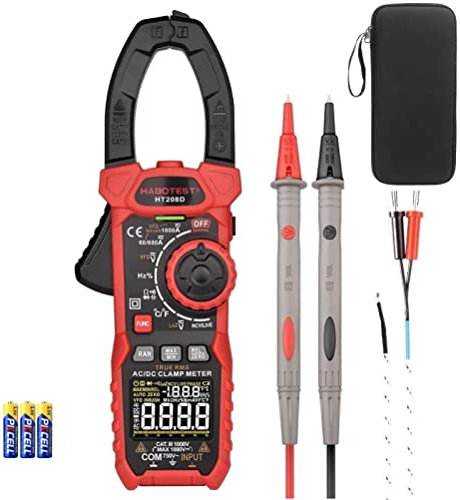 DUBEUYEW HT208D Pinza Amperimétrica 1000A, 6000 Recuentos True RMS AC/DC Pinza Amperimétrica de Corriente de Arranque, Mide Voltaje, Temperatura, Capacitancia, Resistencia, Diodos, VFD, Modo LOZ