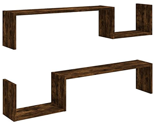 vidaXL 2X Estantes de Pared Repisa Balda Decorativo Colgante Salón Cama Hogar Dormitorio Rústico Flotante Contrachapado Roble Ahumado