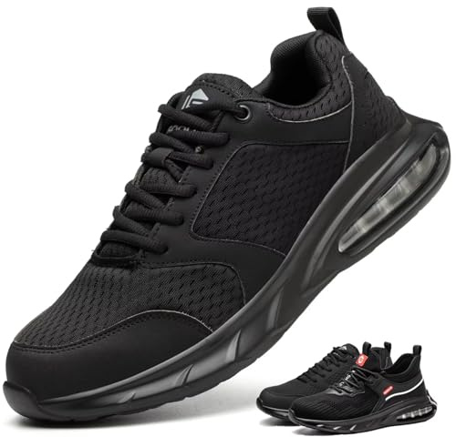 ISOOUS Zapatos de Seguridad Hombre Mujer Ligeros Zapatos de Trabajo con Punta de Acero Respirable Antideslizantes Anti-Piercing A Negro 40