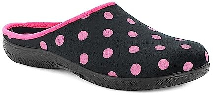 Pantofole Donna a Pois Ricamati, Ciabatte Invernali con Soffice Sottopiede in Tessuto Imbottito, Nero, 37