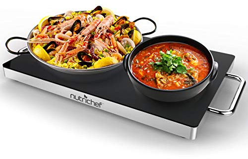 NutriChef Electric Hot Plate Tray Dish Warmer with Black Glass Top | Ideal for Home, Buffets, Parties, Kitchens & Restaurants | Warming Tray for Food | Tortilla Warmer - Dimensions: 16.5 x 11