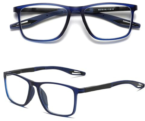 Hubeye Occhiali da lettura sportivo da uomo e donna Lettori ultraleggero TR90 Confortevole Flessibile Occhiali anti luce blu (Blu, 1.25)