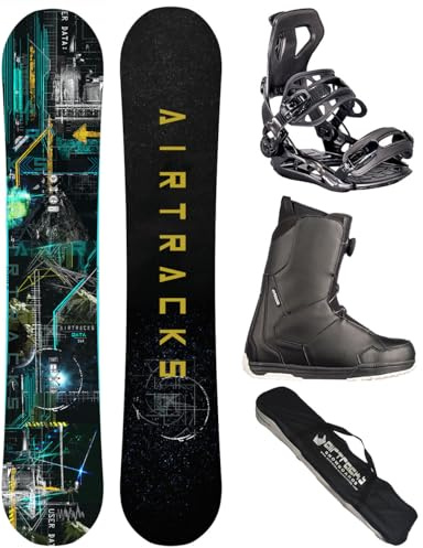 Airtracks Herren Snowboard Set Board Data Wide Freestyle Freeride 164 - Softbindung Master - Softboots Master ATOP 46 - SB Bag