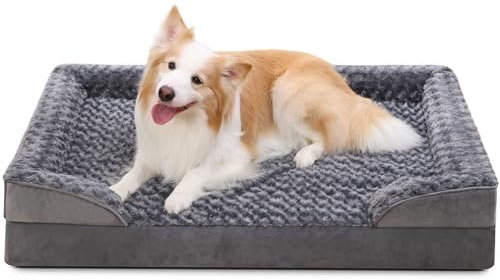 KSIIA Hundebett Grosse Hunde Orthopädisches, Bezug der Basis Armlehnen abnehmbar waschbar, Wasserdicht Innenfutter, XXL Hundesofa Hundekorb erhöhte Ränder rutschfeste Unterseite, Hundecouch grau