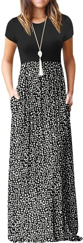 GRECERELLE Womens Maxi Dress Summer Casual Ladies Short Sleeve Crew Neck Long Dresses with Pocket for Daily, Holiday, Travel, Maternity (LD Black, M)