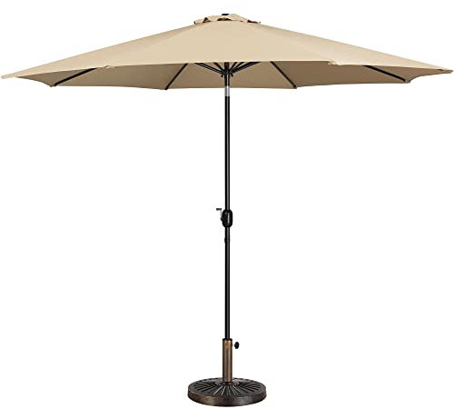 Yaheetech Parasol de Jardin avec Pied de Parasol 14 KG 327cm Parasol Inclinable Extérieur Cadre en Métal Protection Solaire pour Jardin Terrasse Patio Piscine Plage Balcon Taupe