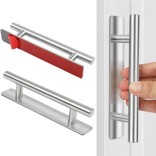 SSYR&P Set di 2 maniglie adesive per mobili, maniglie in acciaio inossidabile, per mobili da cucina, bagni, cassetti, armadi, ante, armadietti, garage, capannoni, fienili, 150 x 25 mm (argento)