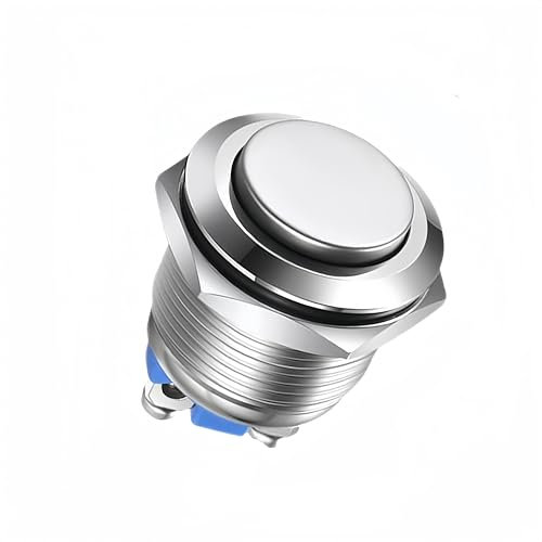 16 mm Pulsador Momentáneo, Interruptor de Botón de Metal DC 3A 12V-36V, Terminales de Tipo Tornillo, Cabeza Alta Auto Reinicio IP67 Botón de Metal Inoxidable a Prueba de Agua