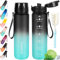 Gobravio Water Bottle 1L BPA Free Sports Drink Bottle Dishwasher Safe Canteen Bottle Leakproof Motivational Water Bottle with Time Markings