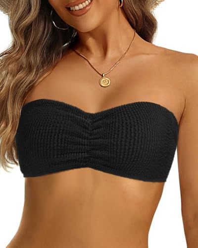 Black Women Strapless Bikini Swimsuit Tops - Bandeau Tube Bathing Suit Top XL