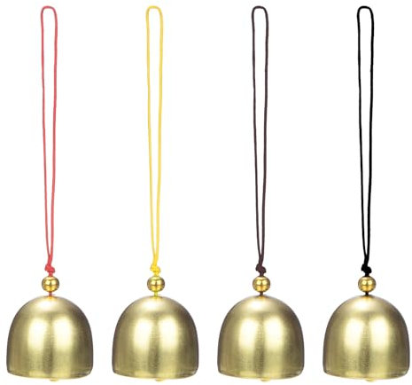 M METERXITY 1-Set Hanging Bells, Small Decorative Bells Wind Chimes Vintage Bell Jingle Bells for Christmas/Home/Window/Door/Garden Decor, Hanging Bell Pendant [Gold, 4 Color Ropes]