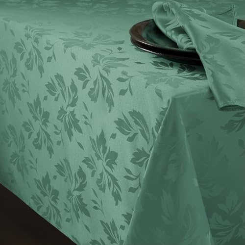 Romanstile Washable Tablecloth 140 x 240 cm Mint Green Spring Rectangular Luxurious Leaves Damask Pattern Water-Repellent Tablecloth Table Cloth for Birthday, Easter, Spring, Outdoor, Garden, Balcony