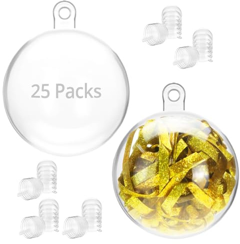 QWORK® 25 Pezzi Palline Di Plastica Trasparenti, Ø4 cm Palline Di Natale, Riutilizzabile Palla Trasparente