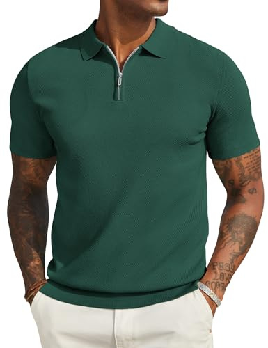 COOFANDY Polo Hombre Verde Oscuro Manga Corta Camisa Golf L