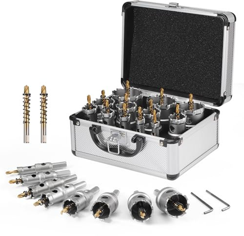 Gueenky 12 Piezas Sierra de Corona para Metal, 14-54mm TCT Broca de Sierra de Agujero con Brocas de Centrar, Sierra Perforadora para Taladro para Acero Inoxidable Madera Aleación de Hierro