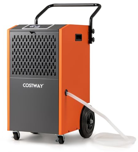 COSTWAY 73L/Day Commercial Dehumidifier, Industrial Electric Dehumidifiers with 24H Timer, Drain Hose, Auto Defrost, Temperature Protection & Humidity Control for Spaces up to 695m² (Orange)