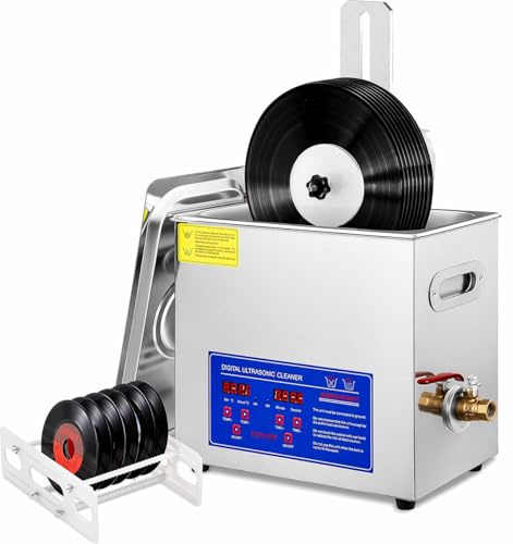TGTHDD Ultrasonic Vinyl Record Cleaner, Cleans 8 Records At Once, Auto Rotating Double Sided LP Cleaning System, 40kHz Cleaner with Timer for 7-12 Inch Vinyl