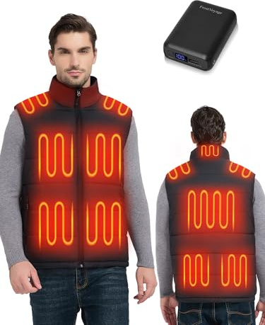 FrostVoyage Chaleco Calefactable Hombre Mujer con Batería 7.4V 18400mAh, Chaleco Térmico Eléctrico con 10 Zonas de Calor y 3 Niveles Ajustables, Chaqueta Calefactable para Ciclismo, Esquí y Pesca