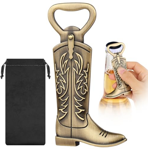 LKKCHER Cowboy Boot Bottle Opener, Cowboy Gifts for Men, Birthday Fathers Day Christmas Gifts for Men Dad, Bronze Rustic Beer Accessories with Gift Bag
