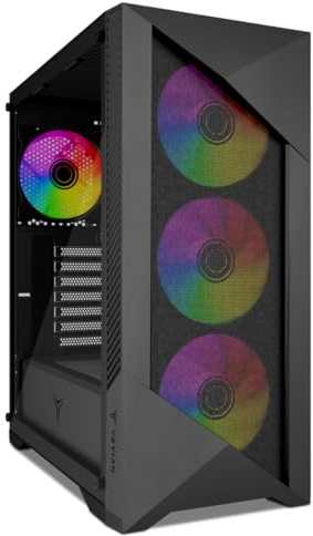 YEYIAN Chassis PC Gamer Edge Mid-Tower, compatibile con ATX/M-ATX/ITX, pannello in vetro temperato, 4 ventole incluse RGB (3 anteriore e 1 posteriore), Nero
