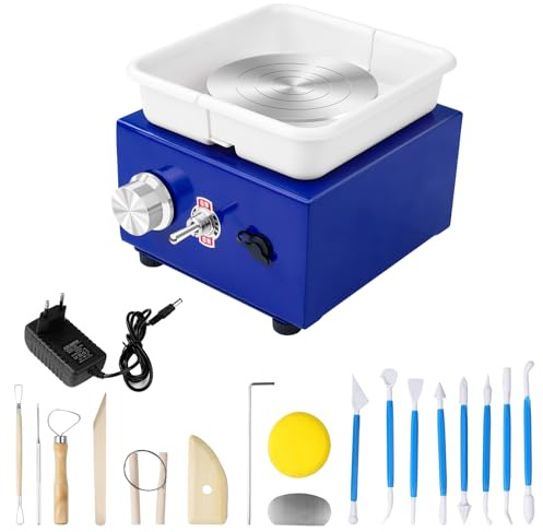 YUMILI Mini disco elettrico per ceramiche, 2000 giri/min, stabilizzato, in ceramica, con vasca rimovibile da 10 e 6,5 cm, per ceramica Clay fai da te (blu)