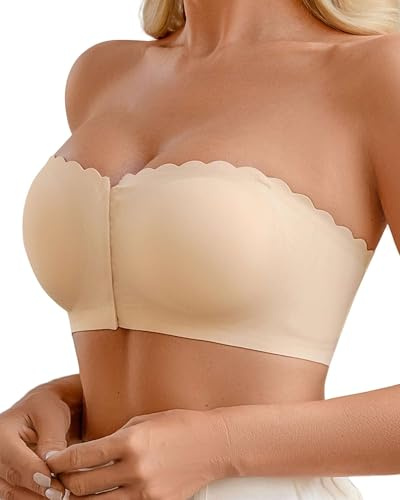 Yutdeng Reggiseno Senza Spalline da Donna Reggiseno a Fascia con Chiusura Frontale Reggiseni Senza Fili Invisibile Bra Reggiseni Basic Comodo Antiscivolo Senza Cuciture