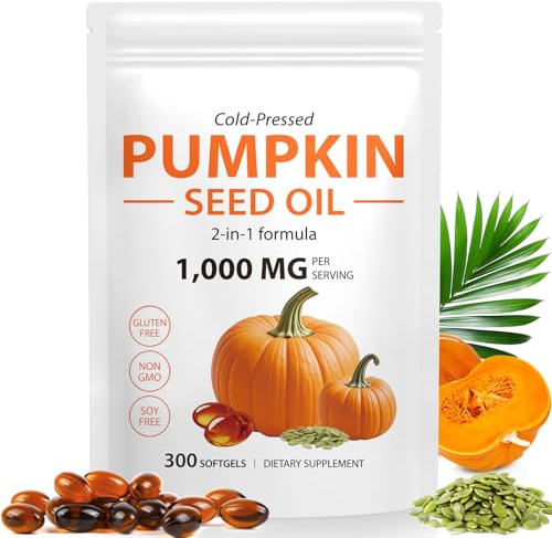 Pumpkin Seed Oil Capsules with Saw Palmetto 300 Softgels - Cold Pressed Virgin Pumpkin Seed Oil Supplement with Essential Fatty Acids & Phytosterols - Supports Hair, Urinary, Bladder & Prostate Health