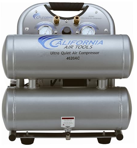 California Air Tools 4620AC Powerful 2.0 HP Ultra Quiet and Oil-Free Air Compressor, 4.6 Gallon Tank Capacity, 70 dB Noise Level, Electric, Portable, 110v / 60hz, Silver