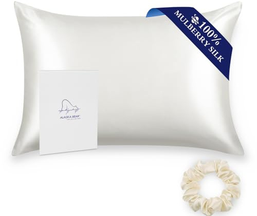 ALASKA BEAR 100% Mulberry Silk Pillowcase for Hair and Skin Health, Hypoallergenic, Standard Size 50x75cm Natural Silk Pillow Case for Beauty Sleep (1pc, Ivory White)