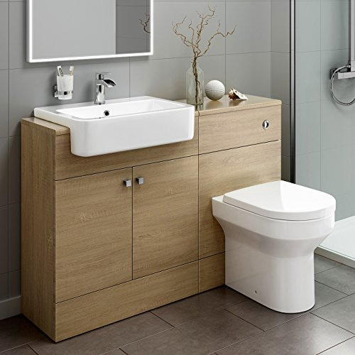 Luxury Oak Vanity Basin Sink Unit + Back to Wall Toilet Storage Furniture Set MV2008