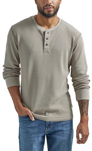 Wrangler Authentics Herren Langärmeliges Waffelmuster Henley-Hemd, Bimsstein, 3X-Groß