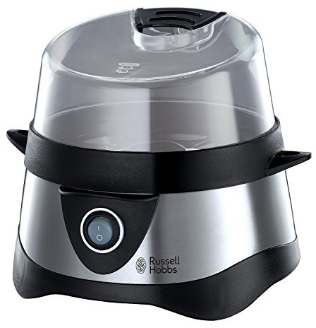 Russell Hobbs Cocedor de Huevos Cook@Home - Capacidad para Hervir 7 Huevos y Pochar 3 Huevos, Apagado Automático, Incluye Recipiente Medidor, Tapa Plástico, Acero Inoxidable - 14048-56
