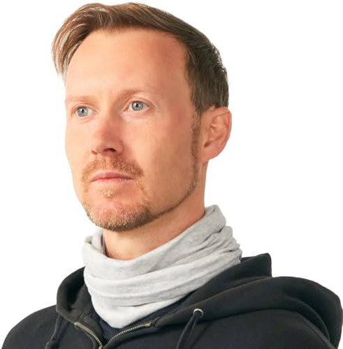 CHARM Cuello Calentador Para Mujer Y Hombre - 2 in 1 Caliente Diadema Bandana & Bufanda Algodon Organico Hecho en Japan Mezcla Blanco