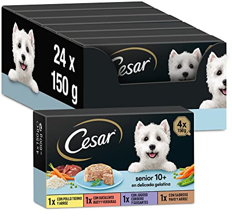 César Multipack Tarifs Alimentaires humides pour Chiens Seniors, sélection de viandes Mixtes (6 x 4 Tarrin x 150g Pack)