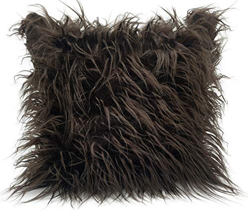 Grand coussins avec housses en fourrure synthétique touffue, 53,3 x 53,3 cm ou 43,2 x 43,2 cm, marron, 21 X 21 FILLED cushion