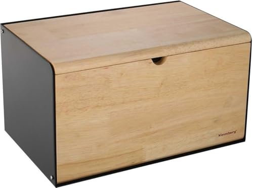 Klausberg Brotkasten Brotbox aus Metall/Holz 35,5 x 21,5 x 19,5 cm (Schwarz)