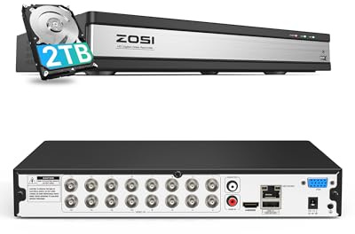 ZOSI 1080p Lite 16 Channel Security DVR Recorder, H.265+ Hybrid 4-in-1(Analog/AHD/TVI/CVI) CCTV DVR for Security Camera, AI Human/Vehicle Detection, Remote Access, Email Alarm, 2TB Hard Drive Included