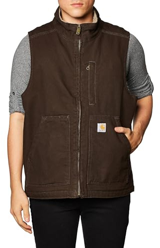 Carhartt Väst herr, i lös passform, tvättad, fodrad med duck-sherpa, Mörkbrunt, M