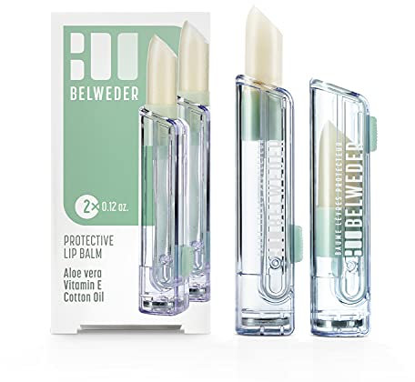 BELWEDER - Schützender Lippenbalsam mit Aloe Vera und Vitamin E und Baumwollsamenöl - Lippenpflege Feuchtigkeit und Regeneration - Transparenter Lippenpflegestift Unisex (2 Stück 3,5g)