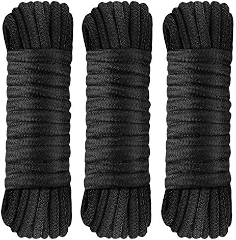 VI AI Lot de 3 cordes en coton doux de 10 m - Multifonctions naturelles et durables - Longue corde de 8 mm - Corde en coton épais - Corde artisanale - Corde épaisse - 3 noires