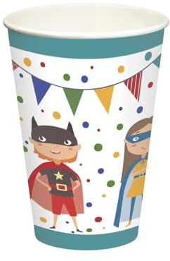 PAPSTAR Drickkopp, kartong 0,2 l Ø 7 cm, 9,7 cm Superhero 88650 pappersmugg engångsmugg superhjälte, 10 stycken