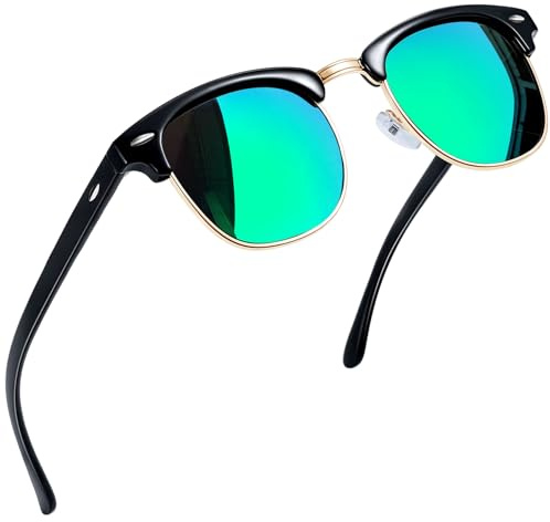 Joopin Polarizadas Hombre y Mujer Gafas de Sol con Efecto Espejo Verde Medio Marco Retro Clásico Semi-Rimless Sunglasses Women Men Oculos de Sol
