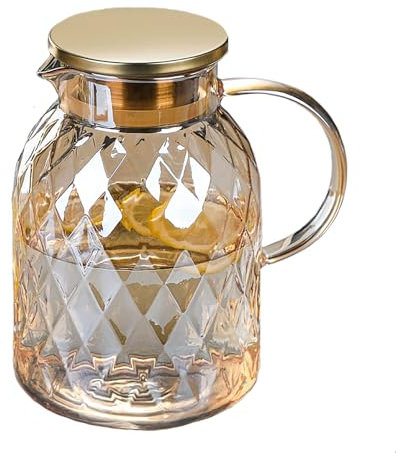 TOBHUYEXZ Jarra de cristal de 1,8 l con tapa, para todo tipo de bebidas de té, jarra de agua para agua caliente y fría, jarra de cristal para té, café, limonada, zumo de leche