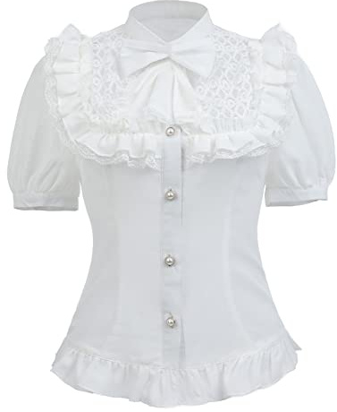 LTAKK Women Gothic Classical Shirt Victorian Blouse Long Sleeve Ruffle Tops | Vintage lolita blouse with stand collar,delicate bow,long sleeves,multiple style options,ideal for gothic,cottagecore outfits
