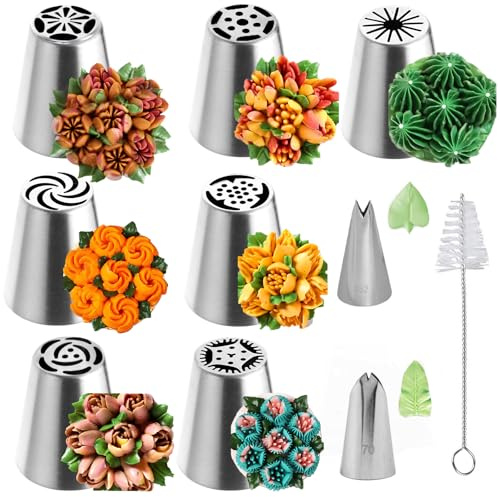 Punta russa per piping, 10 Pz fiori per torte ugelli per decorare torte russe Acciaio Inox beccucci in Acciaio Inox Ugelli Decorazione Torta per DIY Cupcakes Dessert (A)